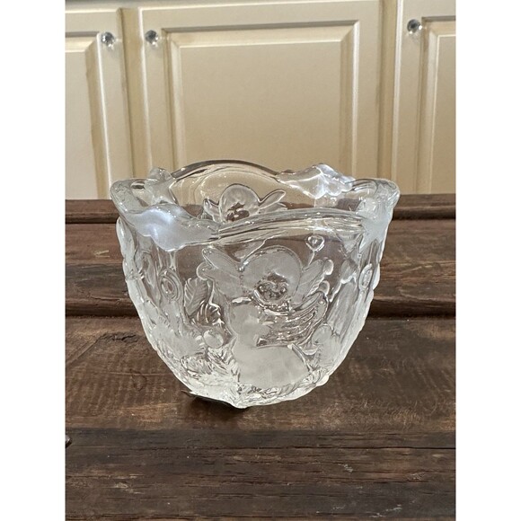 Mikasa Holiday Classic Frosted Crystal Angels 2" Votive Candle Holder Cherub - Picture 1 of 4